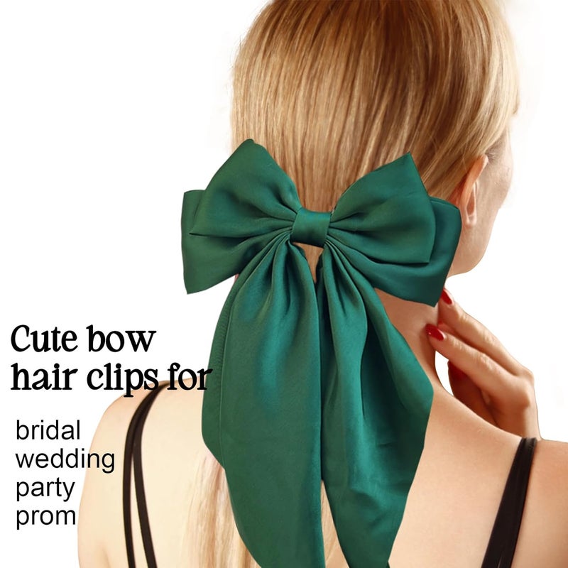illpta Big Bow Hair Clips, Long Ribbon Hair Pins for Women - Green Hair Bows, Soft Barrettes, and Party Accessories - Image 2